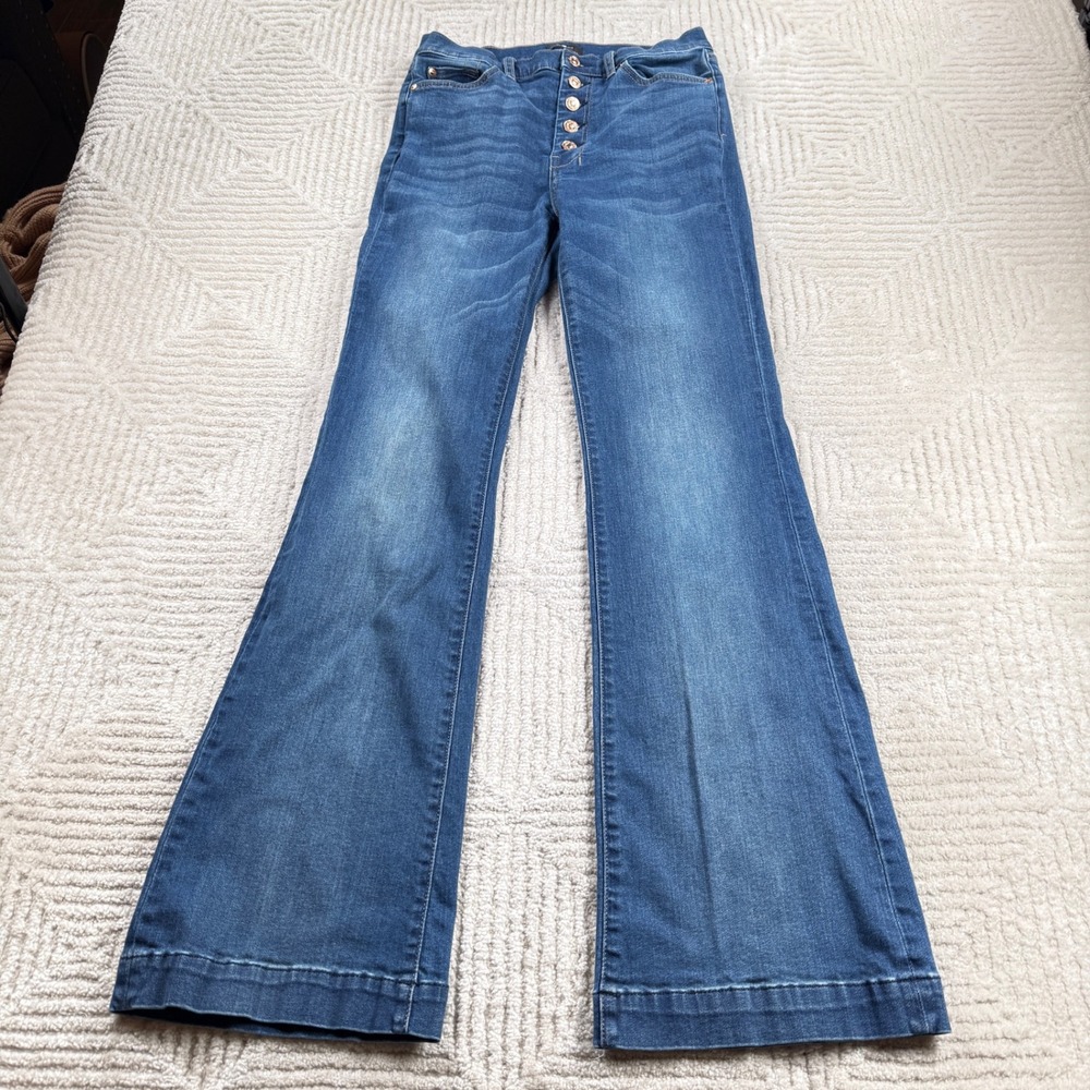 7 For All Mankind Flare Jeans Women's 29 Blue High Rise Button Fly Wide Leg 70s
